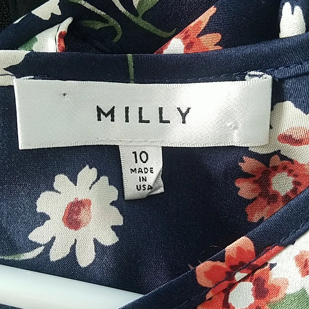 Milly Silk Blouse Keyhole Holly Bell-Sleeve Silk Top Blouse Shirt Floral